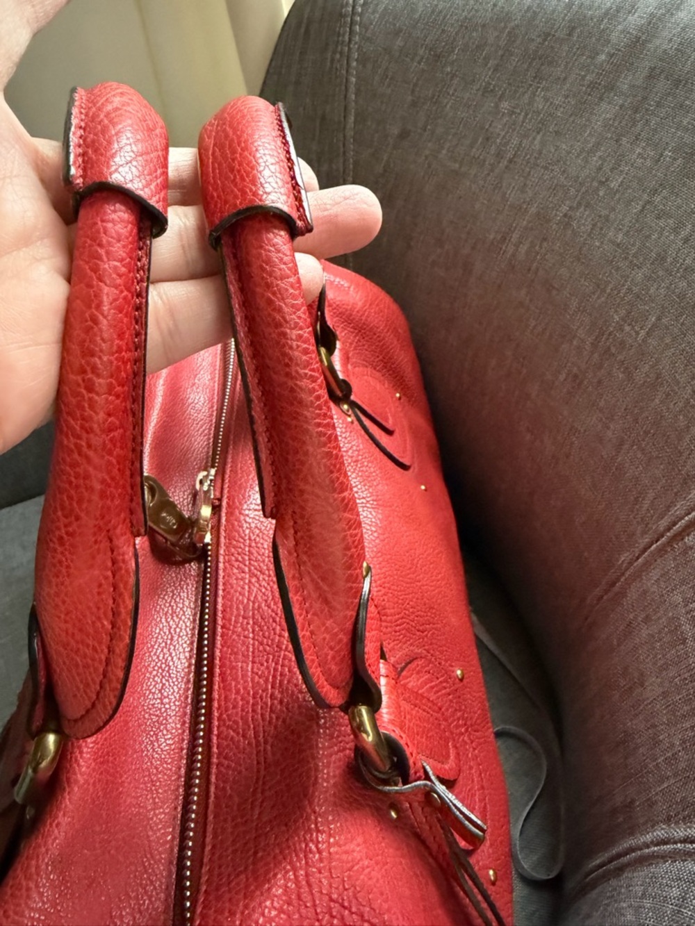 Chloe Red Leather Satchel with Gold Hardware - Picture 2 of 9